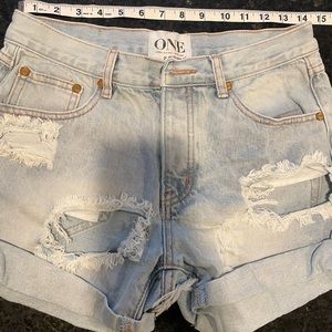 One teaspoon light wash distressed denim shorts